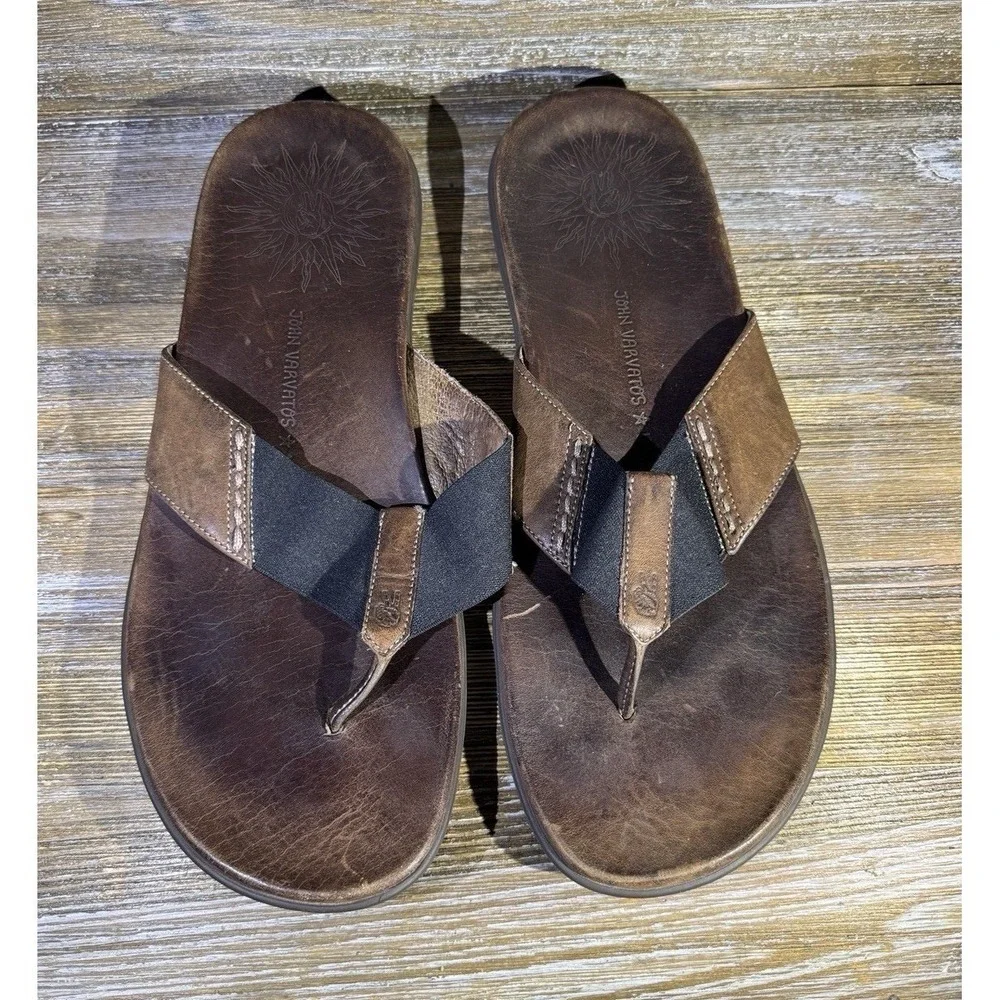 John Varvatos Brown Leather Thong Flip Flops Sandals Men's Size 11 F1545N1B